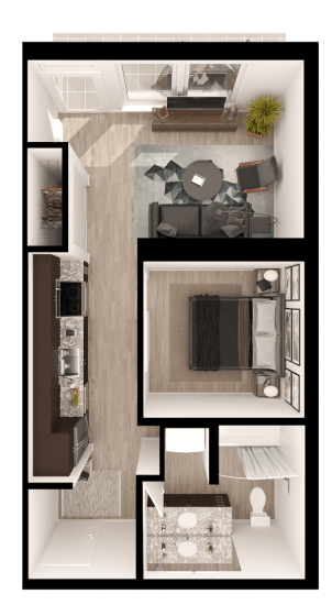 a floor plan of a small apartment with a living room